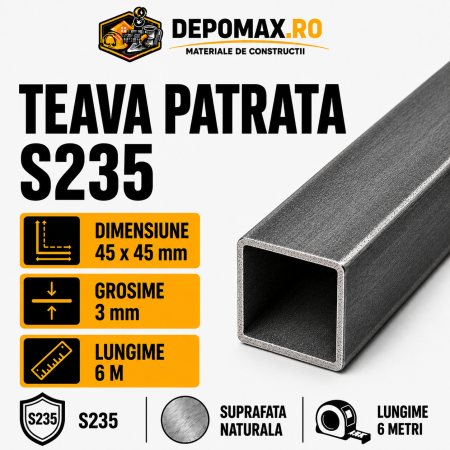 Teava patrata 45 x 45 x 3 mm, 6 metri